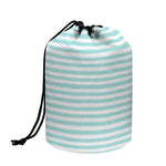 White And Cyan Striped Pattern Print Drawstring Makeup Bag