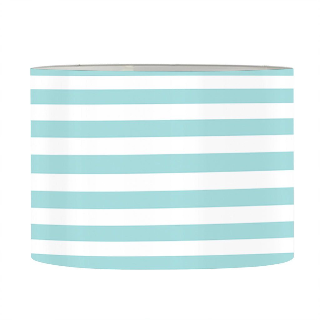 White And Cyan Striped Pattern Print Drum Lamp Shade