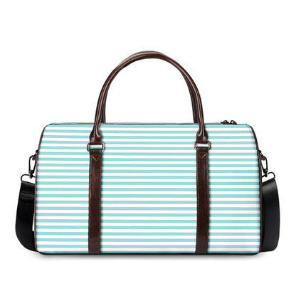 White And Cyan Striped Pattern Print Duffle Bag