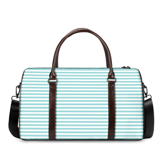 White And Cyan Striped Pattern Print Duffle Bag