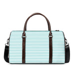 White And Cyan Striped Pattern Print Duffle Bag