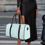 White And Cyan Striped Pattern Print Duffle Bag