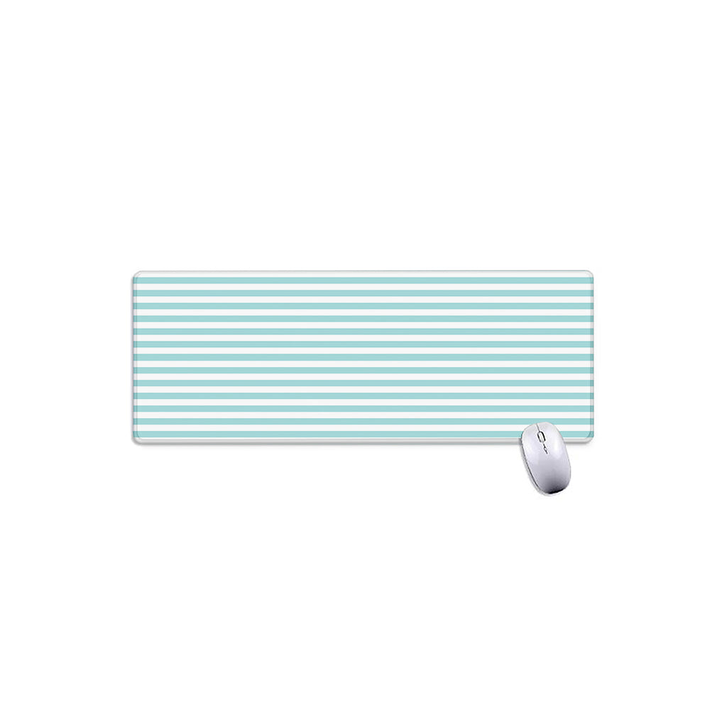 White And Cyan Striped Pattern Print Extended Mouse Pad