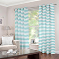 White And Cyan Striped Pattern Print Extra Wide Grommet Curtains