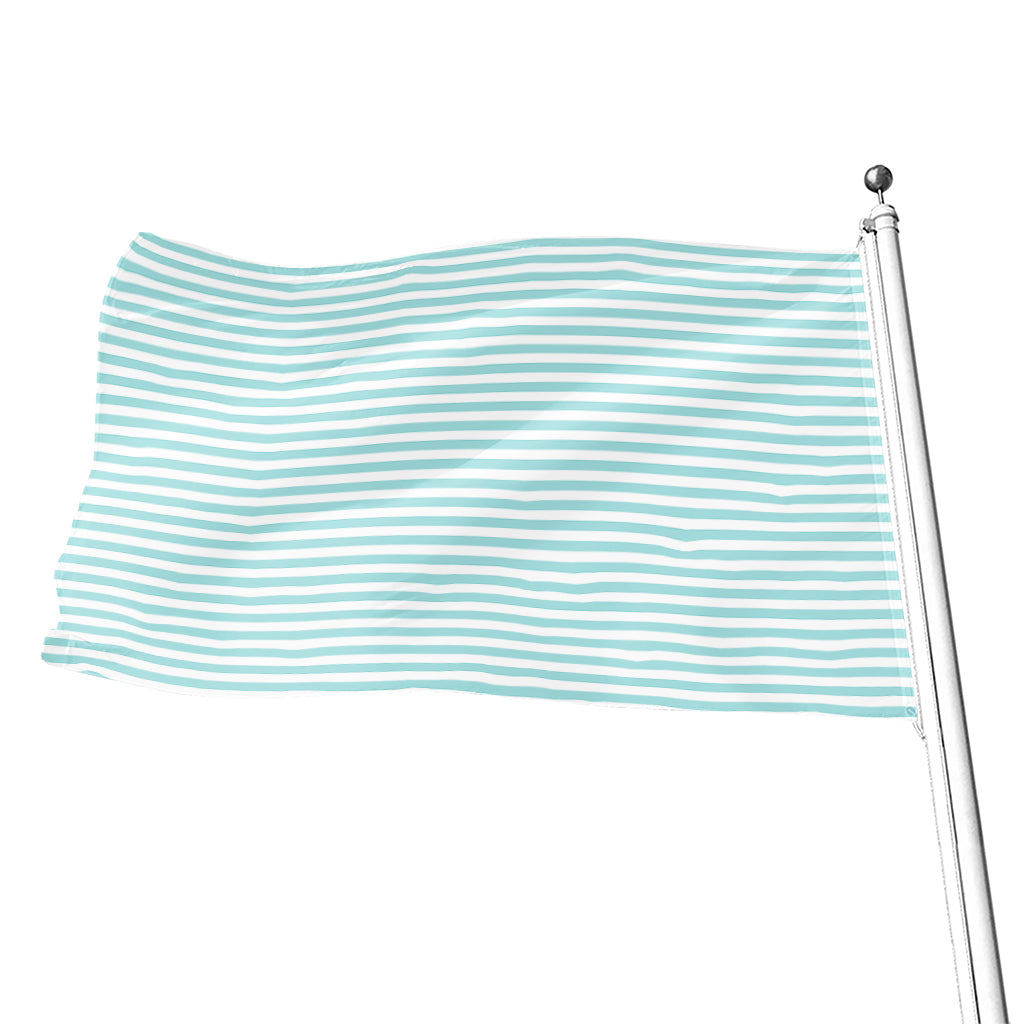 White And Cyan Striped Pattern Print Flag