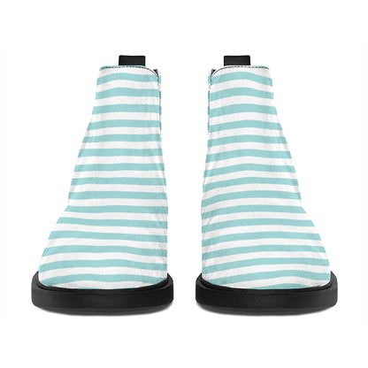 White And Cyan Striped Pattern Print Flat Ankle Boots