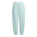 White And Cyan Striped Pattern Print Fleece Lined Knit Pants