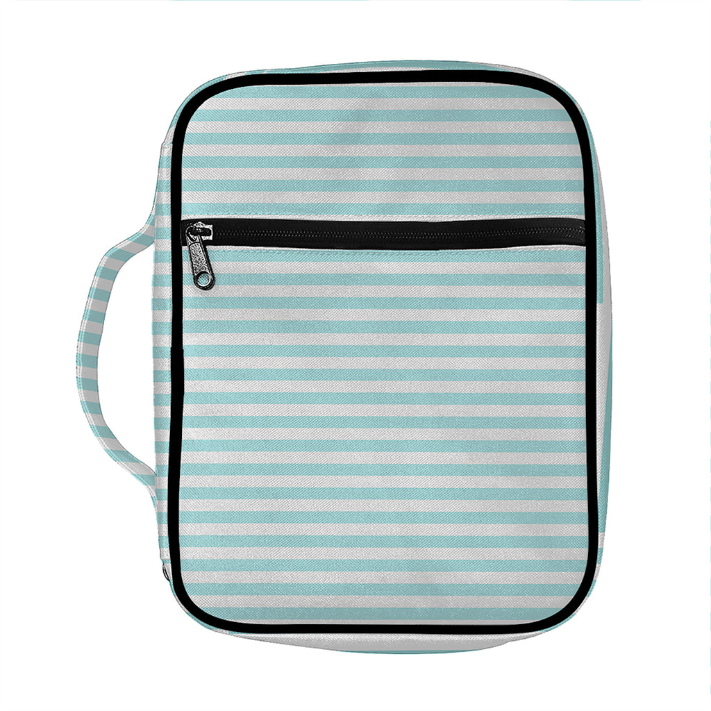White And Cyan Striped Pattern Print Front Pocket Bible Bag