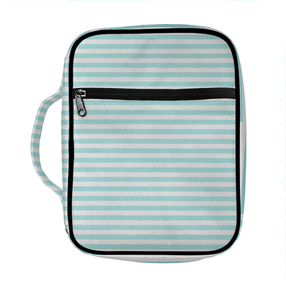 White And Cyan Striped Pattern Print Front Pocket Bible Bag