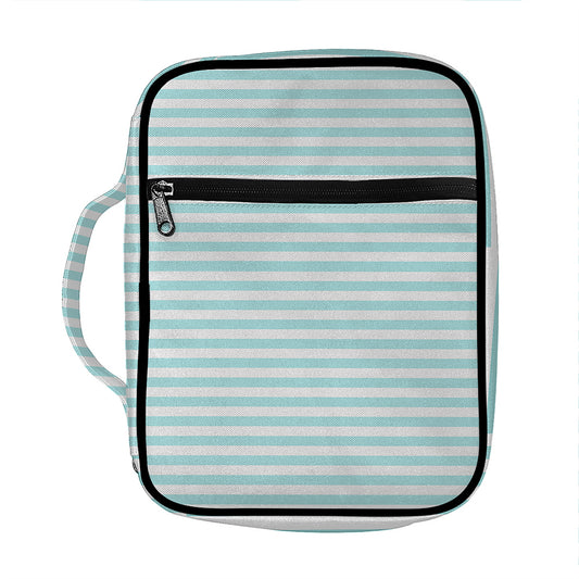 White And Cyan Striped Pattern Print Front Pocket Bible Bag