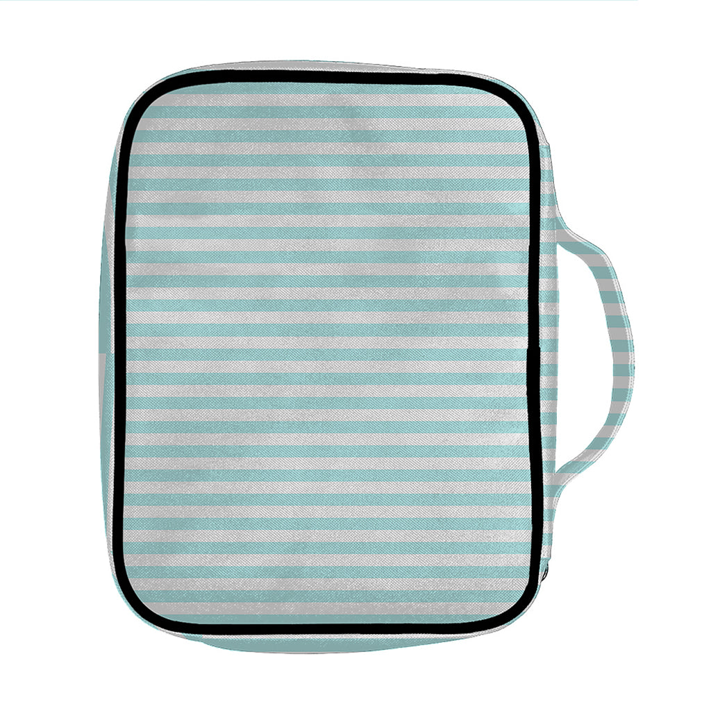White And Cyan Striped Pattern Print Front Pocket Bible Bag