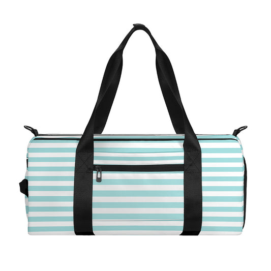 White And Cyan Striped Pattern Print Gym Bag
