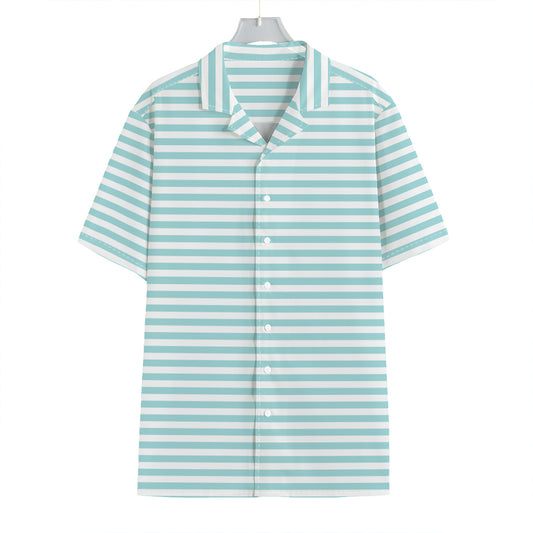 White And Cyan Striped Pattern Print Hawaiian Shirt