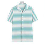 White And Cyan Striped Pattern Print Hawaiian Shirt