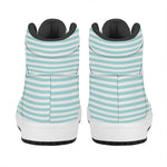 White And Cyan Striped Pattern Print High Top Leather Sneakers