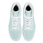 White And Cyan Striped Pattern Print High Top Leather Sneakers