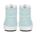 White And Cyan Striped Pattern Print High Top Leather Sneakers