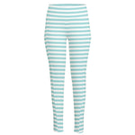 White And Cyan Striped Pattern Print High-Waisted Pocket Leggings
