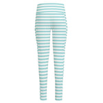 White And Cyan Striped Pattern Print High-Waisted Pocket Leggings