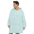 White And Cyan Striped Pattern Print Hoodie Blanket