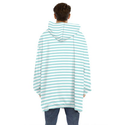 White And Cyan Striped Pattern Print Hoodie Blanket