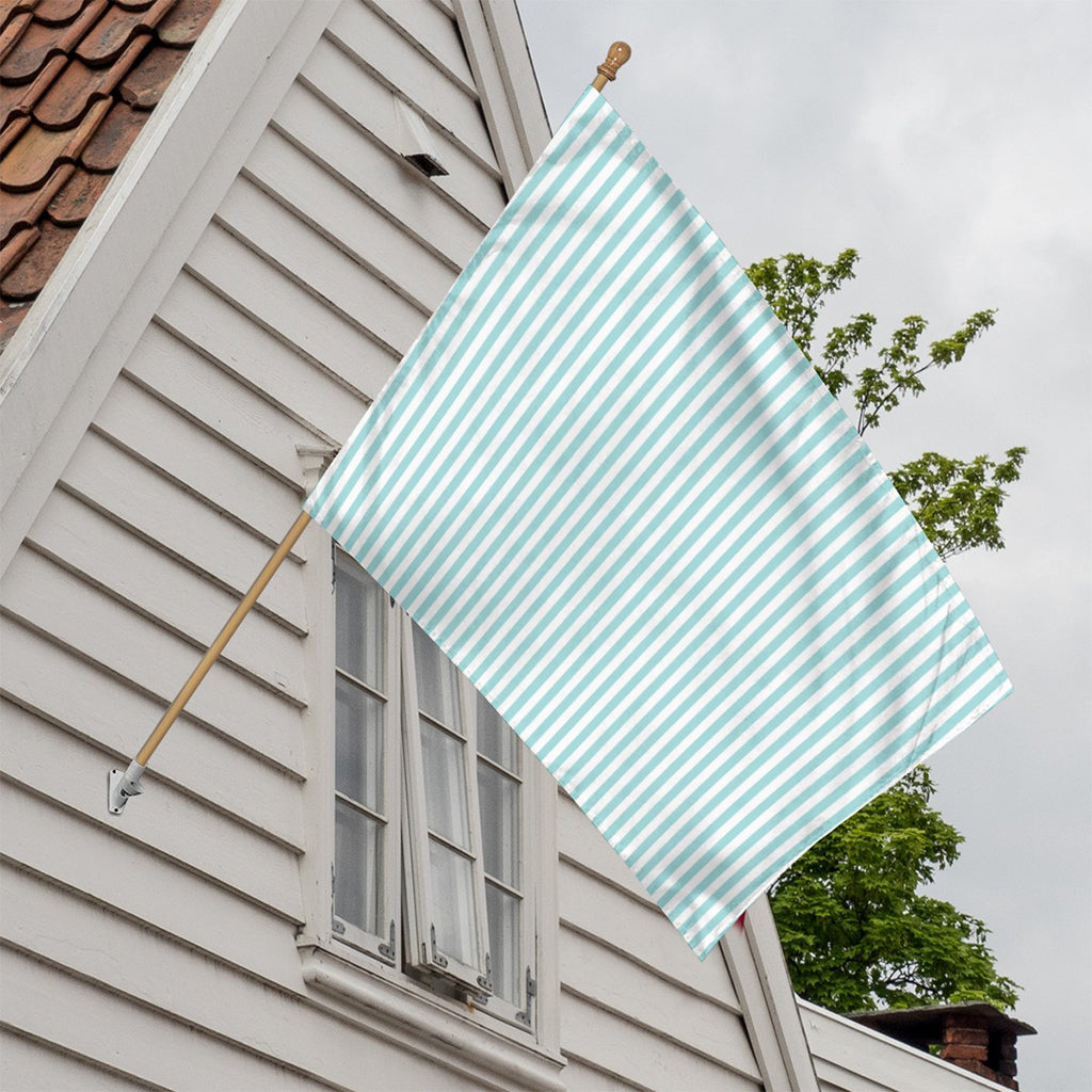 White And Cyan Striped Pattern Print House Flag