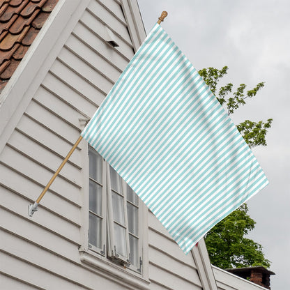 White And Cyan Striped Pattern Print House Flag
