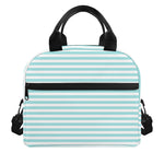 White And Cyan Striped Pattern Print Insulated Lunch Bag