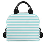 White And Cyan Striped Pattern Print Insulated Lunch Bag