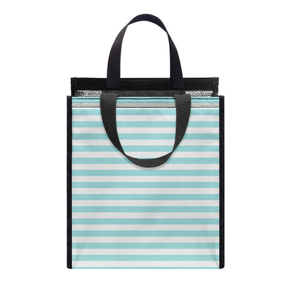 White And Cyan Striped Pattern Print Insulated Lunch Tote