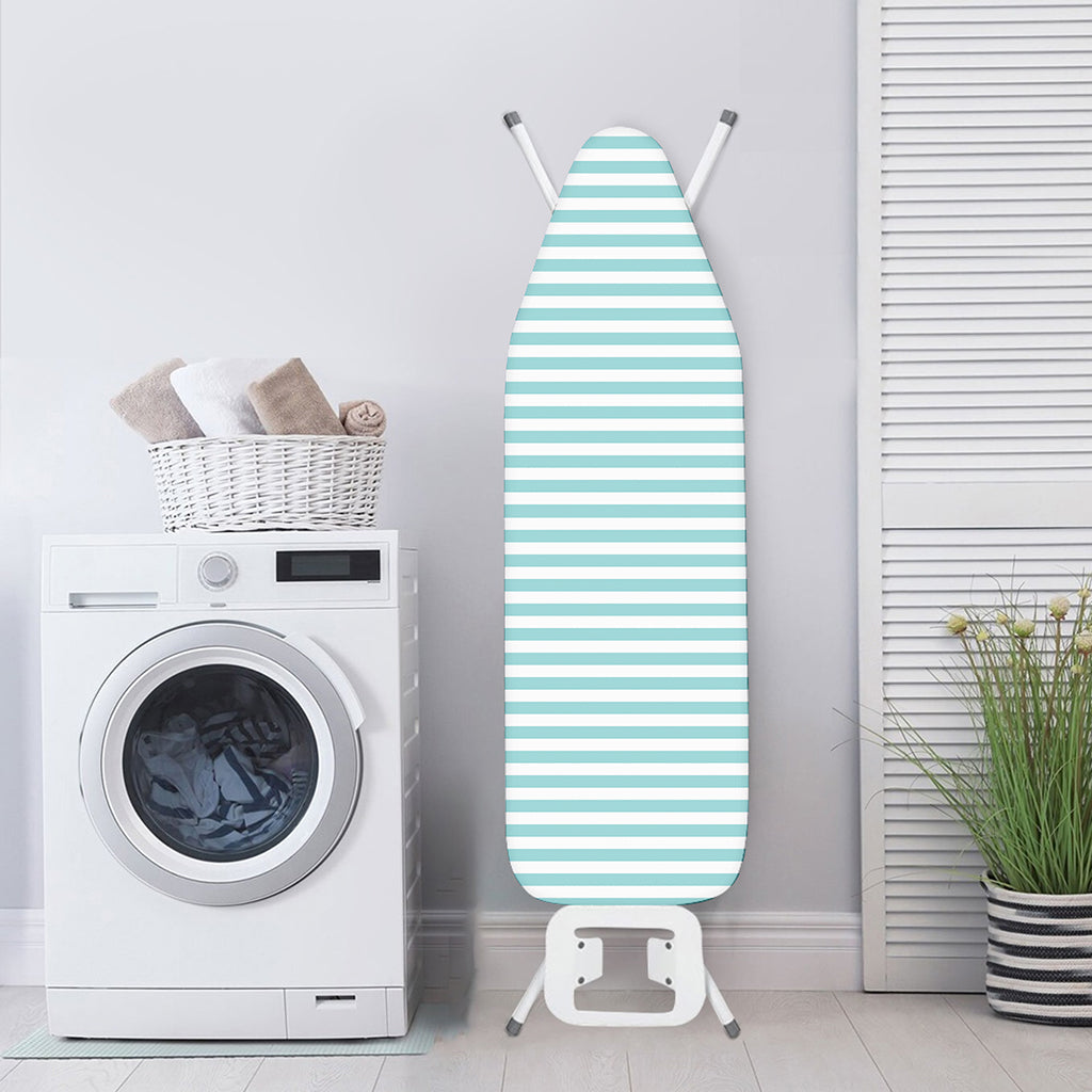 White And Cyan Striped Pattern Print Ironing Board Cover