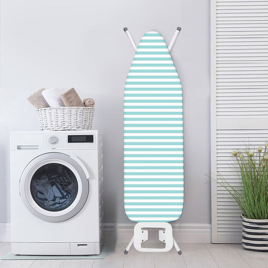 White And Cyan Striped Pattern Print Ironing Board Cover