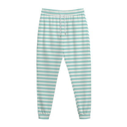 White And Cyan Striped Pattern Print Jogger Pants