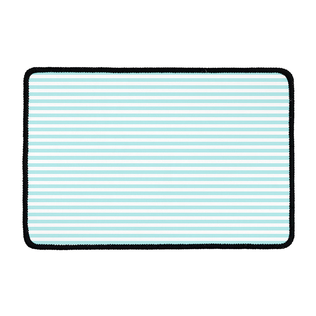 White And Cyan Striped Pattern Print Kitchen Mat