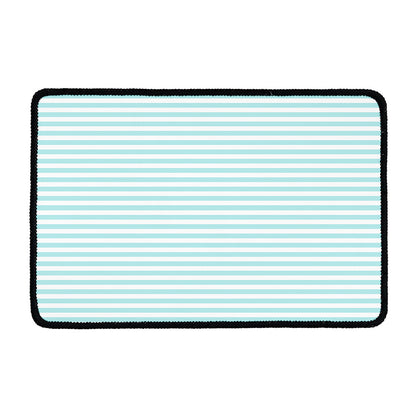 White And Cyan Striped Pattern Print Kitchen Mat