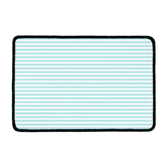 White And Cyan Striped Pattern Print Kitchen Mat