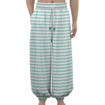 White And Cyan Striped Pattern Print Lantern Pants