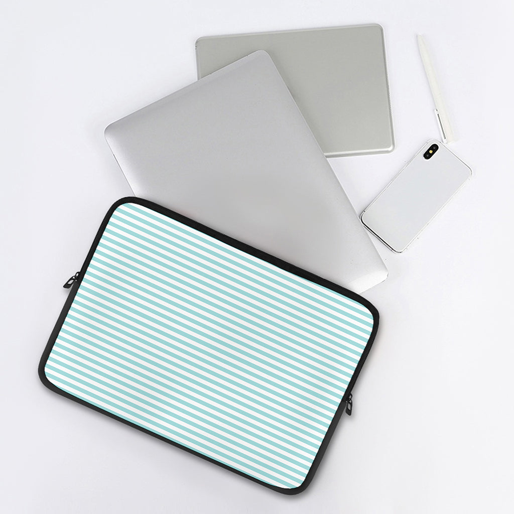White And Cyan Striped Pattern Print Laptop Sleeve