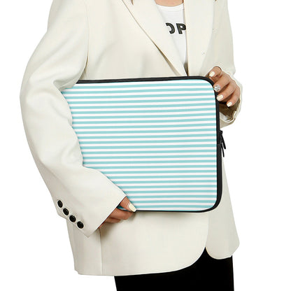 White And Cyan Striped Pattern Print Laptop Sleeve