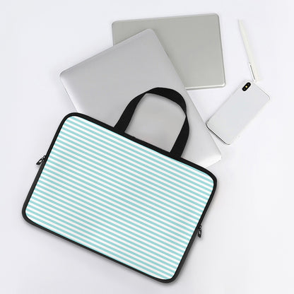 White And Cyan Striped Pattern Print Laptop Sleeve With Handle