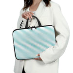 White And Cyan Striped Pattern Print Laptop Sleeve With Handle
