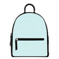 White And Cyan Striped Pattern Print Leather Backpack