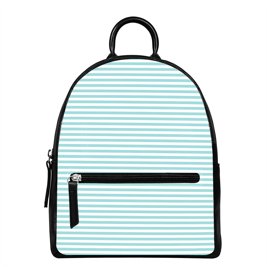 White And Cyan Striped Pattern Print Leather Backpack