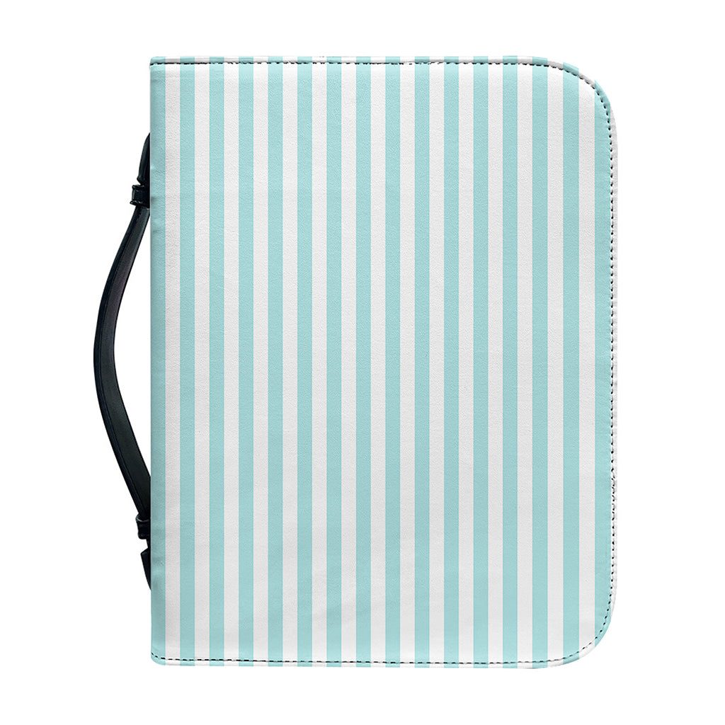 White And Cyan Striped Pattern Print Leather Bible Cover