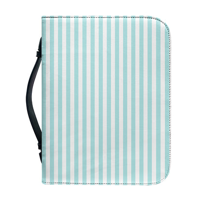 White And Cyan Striped Pattern Print Leather Bible Cover