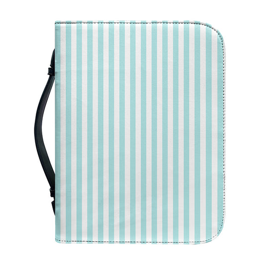 White And Cyan Striped Pattern Print Leather Bible Cover