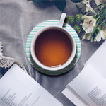 White And Cyan Striped Pattern Print Leather Coaster Set