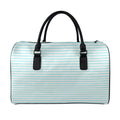 White And Cyan Striped Pattern Print Leather Duffel Bag