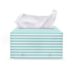 White And Cyan Striped Pattern Print Leather Tissue Box Cover