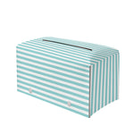 White And Cyan Striped Pattern Print Leather Tissue Box Cover